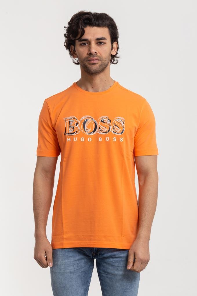  Boss Logo Baskılı Bisiklet Yaka T-Shirt