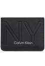  Calvin Klein Siyah %100 Deri CK NY Logolu Kartlık