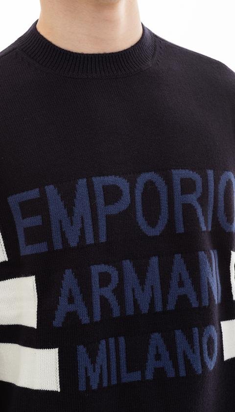  Emporio Armani Erkek Jakarlı Logolu Örgü Kazak