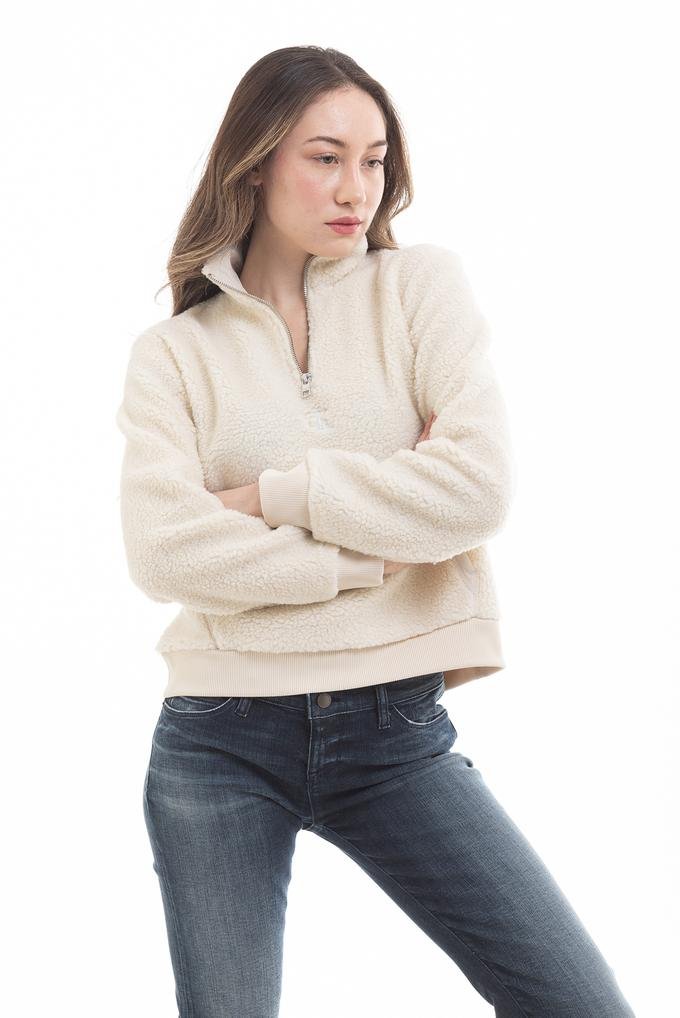  Calvin Klein Kadın Sherpa Mock Fermuar Dik Yaka Sweatshirt