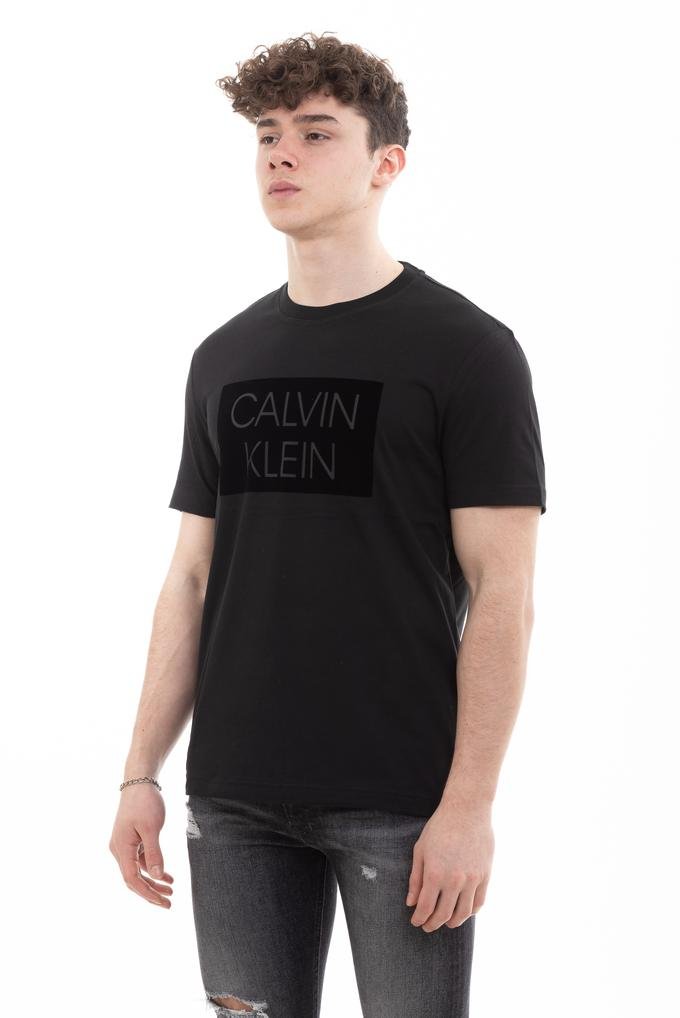  Calvin Klein Flock Box Logo T-Shirt Erkek Bisiklet Yaka T-Shirt