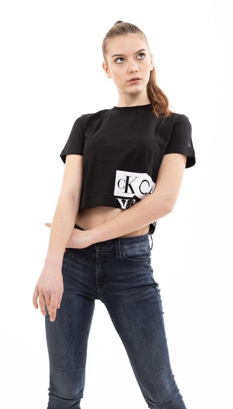  Calvin Klein Mirrored Logo Boxy Tee Kadın Bisiklet Yaka T-Shirt