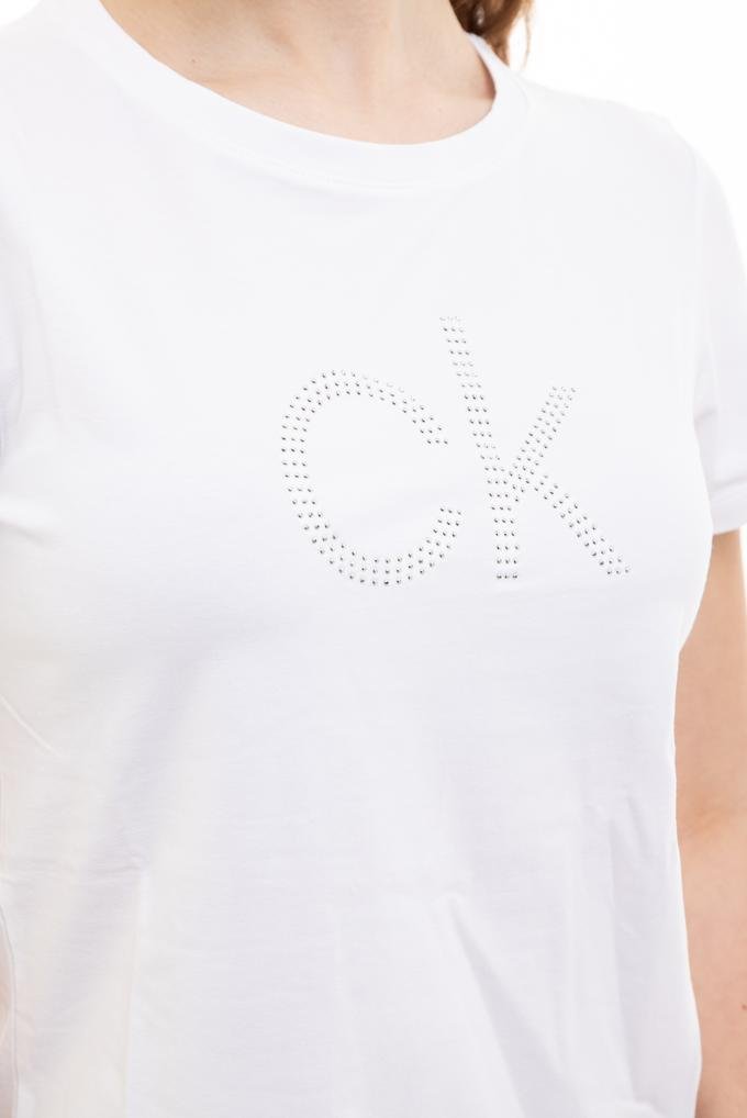  Calvin Klein Slim Fit Ck Diamante Tee Kadın Bisiklet Yaka T-Shirt