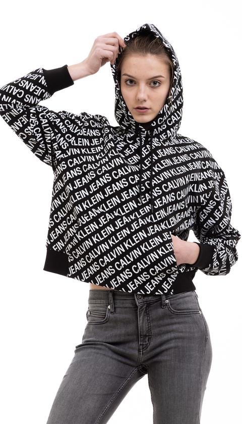  Calvin Klein Aop Logo Hoodie Kadın Kapüşonlu Sweatshirt