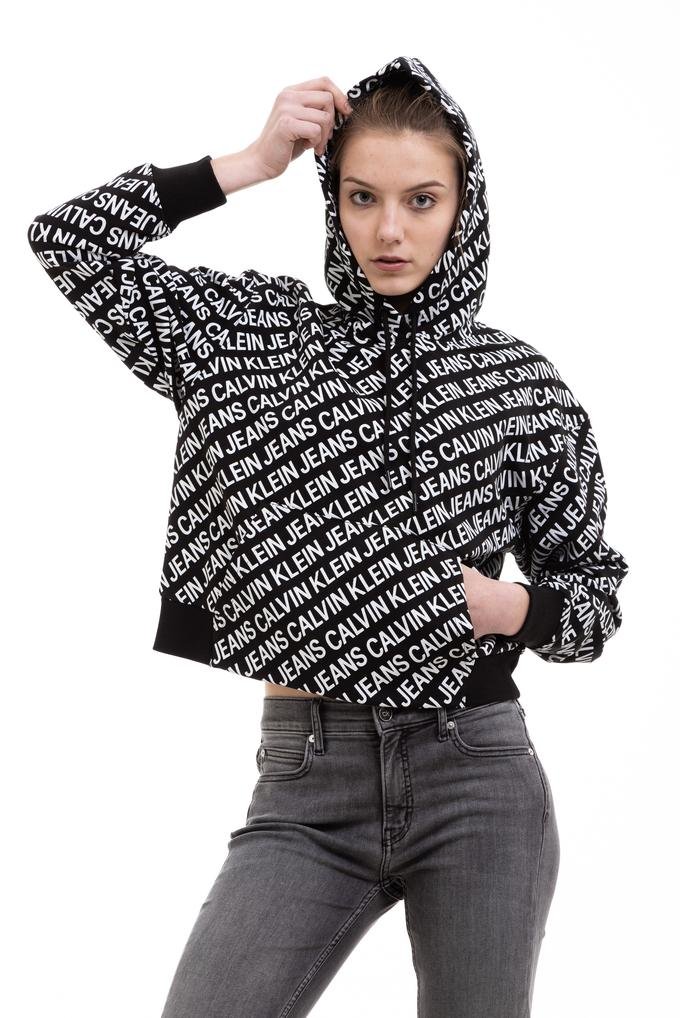  Calvin Klein Aop Logo Hoodie Kadın Kapüşonlu Sweatshirt