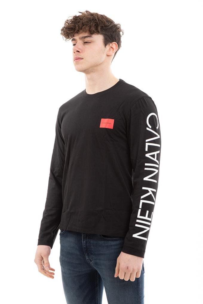  Calvin Klein Text Reversed Logo Ls T-Shirt Erkek Bisiklet Yaka Sweatshirt