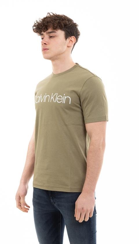  Calvin Klein Cotton Front Logo T-Shirt Erkek Bisiklet Yaka T-Shirt