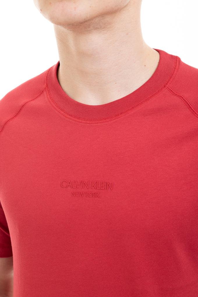  Calvin Klein Center Logo Stretch T-Shirt Erkek Bisiklet Yaka T-Shirt