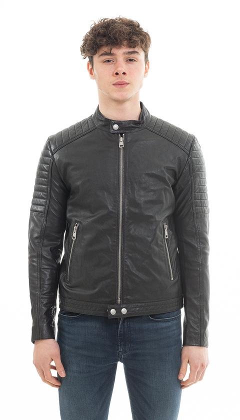  Calvin Klein Leather Moto Jacket Erkek Deri Mont