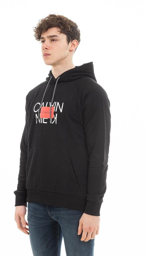  Calvin Klein Text Reversed Hoodie Erkek Kapüşonlu Sweatshirt