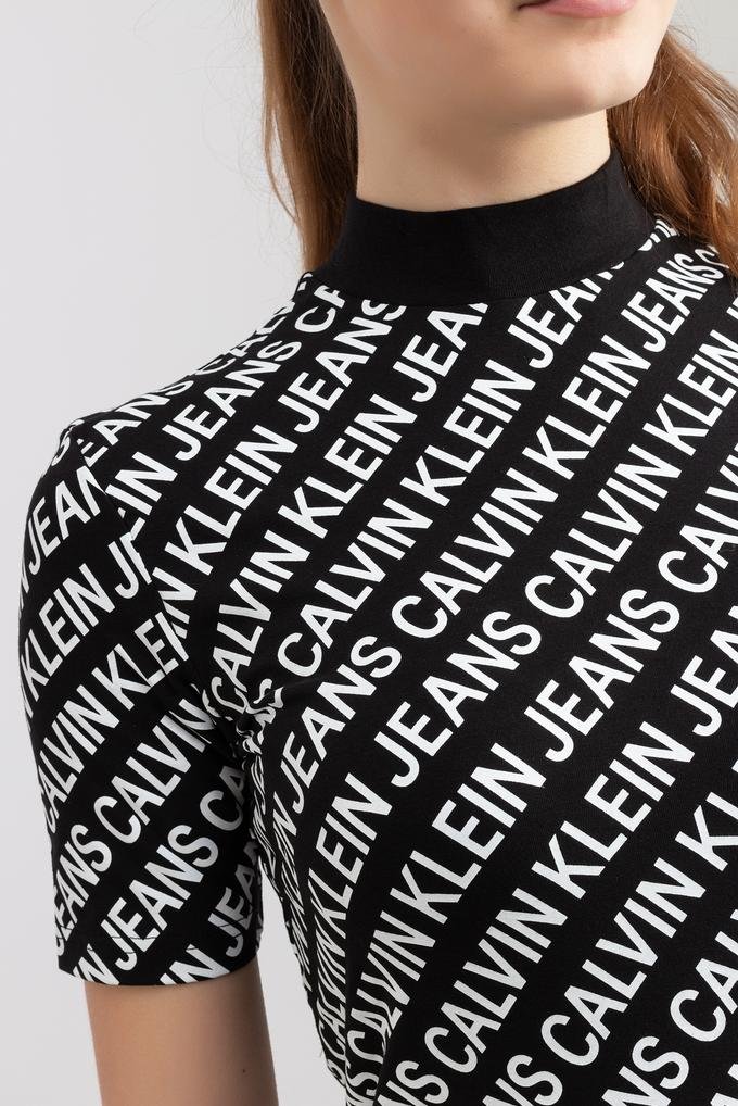  Calvin Klein Aop Slim Mock Neck Tee Kadın Bisiklet Yaka T-Shirt