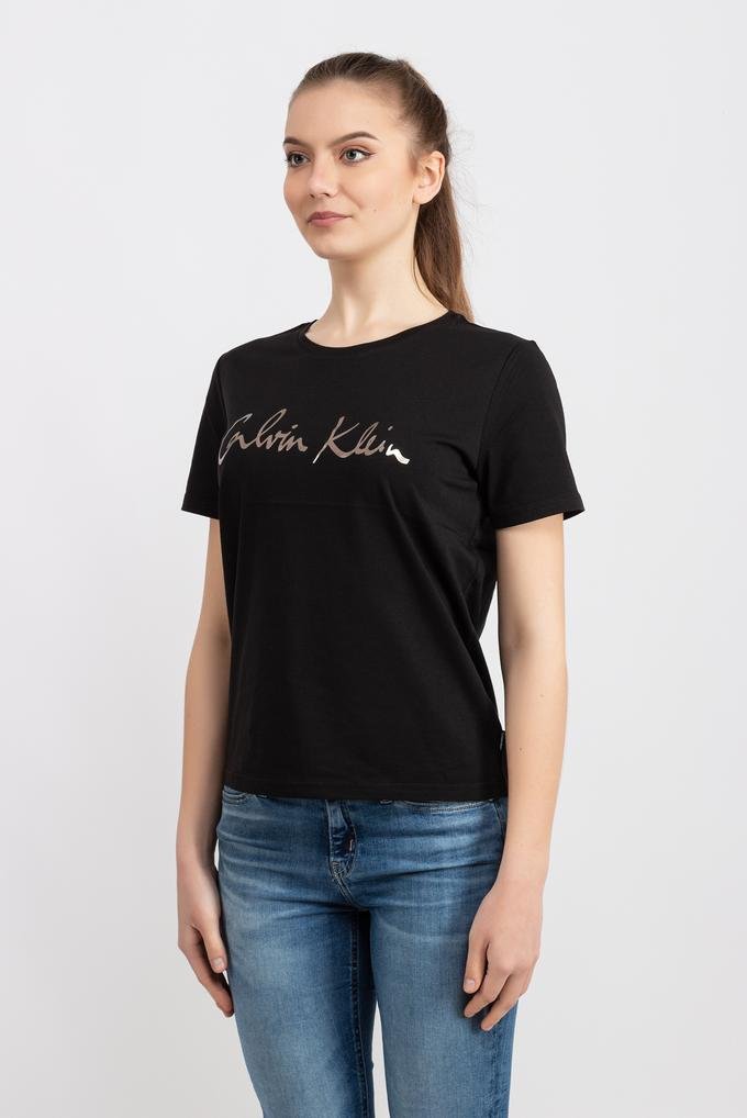  Calvin Klein Regular Ss Signature Calvin Tee Kadın Bisiklet Yaka T-Shirt