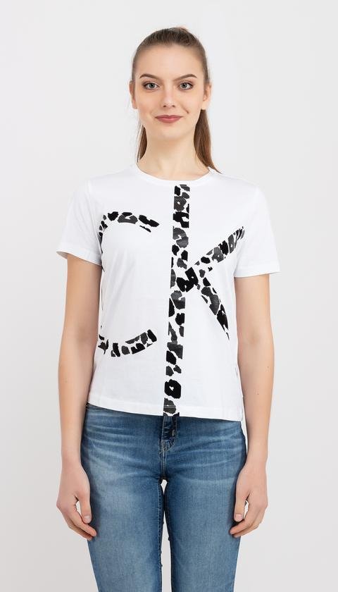  Calvin Klein Regular Fit Ss Ck Print Tee Kadın Bisiklet Yaka T-Shirt