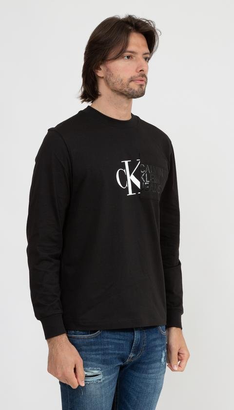  Calvin Klein Hybrid Pocket L/S Tee Erkek Bisiklet Yaka Sweatshirt
