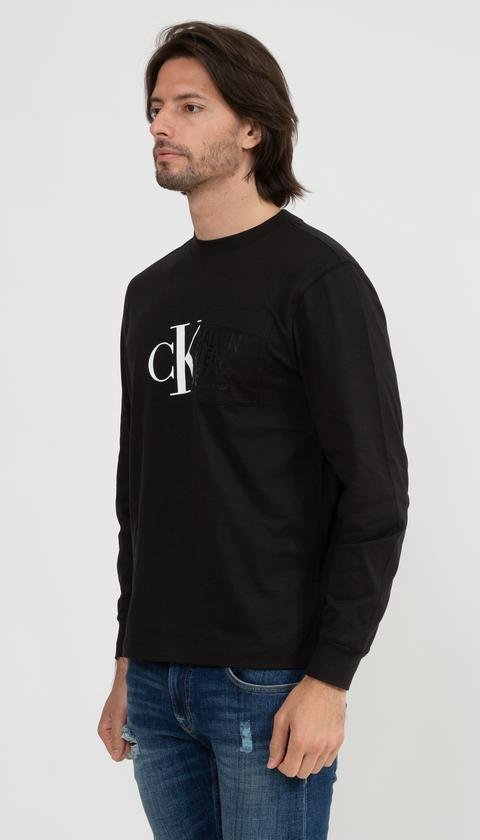  Calvin Klein Hybrid Pocket L/S Tee Erkek Bisiklet Yaka Sweatshirt