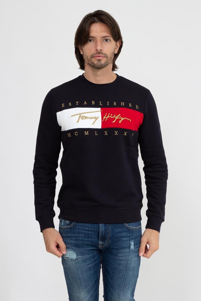  Tommy Hilfiger Signature Flag Sweatshirt Erkek Bisiklet Yaka Sweatshirt