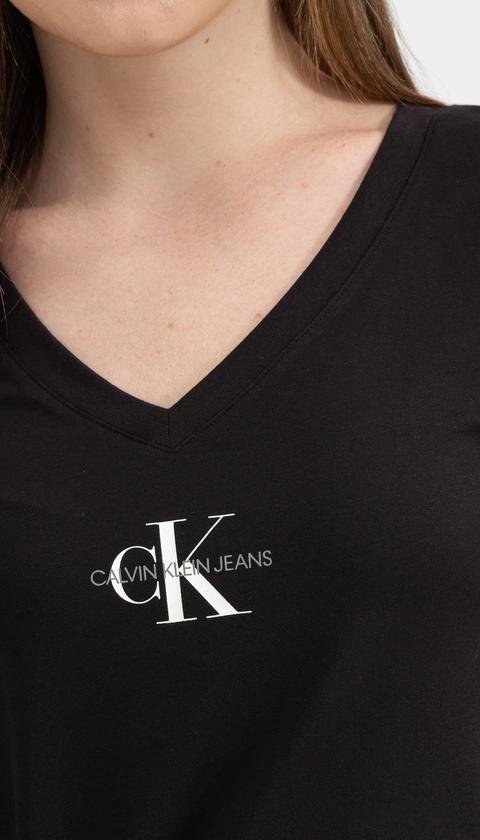  Calvin Klein Instit Pop Logo Vneck Slim Fit Kadın V-Yaka T-Shirt
