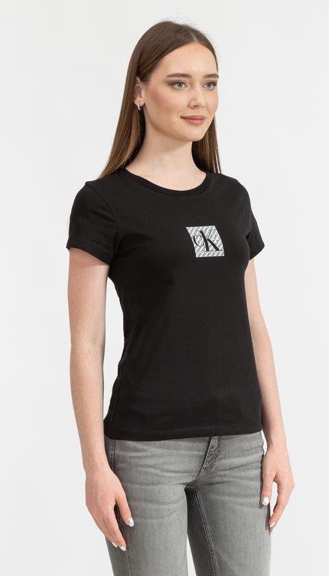  Calvin Klein Hologram Logo Slim Fit Tee Kadın Bisiklet Yaka T-Shirt