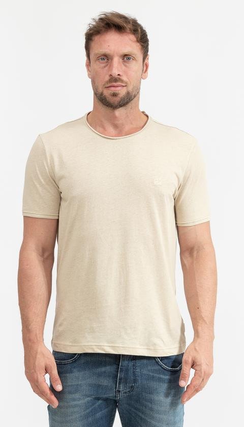  Calvin Klein Linen Cotton T-Shirt Erkek Bisiklet Yaka T-Shirt