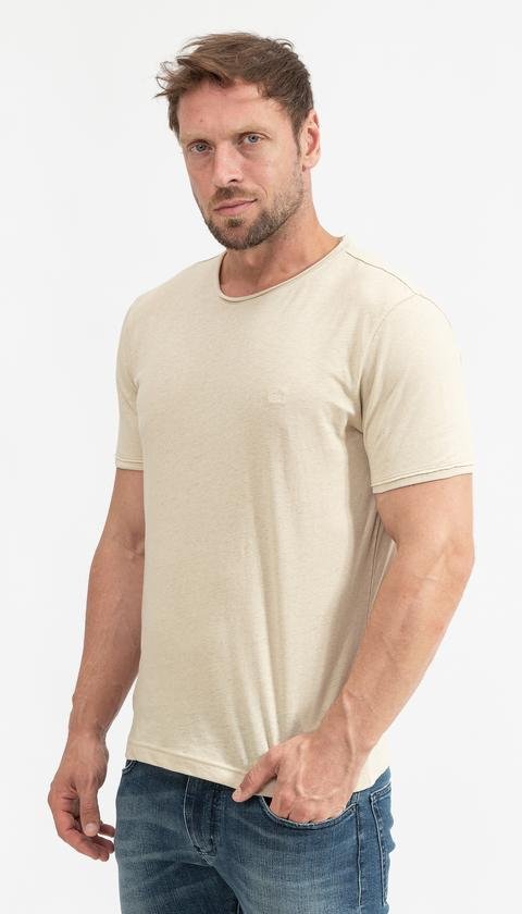  Calvin Klein Linen Cotton T-Shirt Erkek Bisiklet Yaka T-Shirt