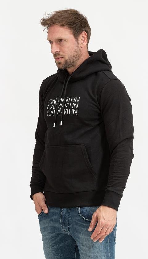  Calvin Klein Triple Center Logo Hoodie Erkek Kapüşonlu Sweatshirt