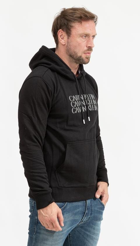  Calvin Klein Triple Center Logo Hoodie Erkek Kapüşonlu Sweatshirt