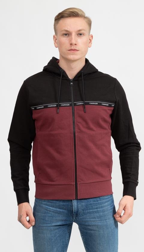 Calvin Klein Logo Stripe Zip-Through Hoodie Erkek Fermuarlı Sweatshirt