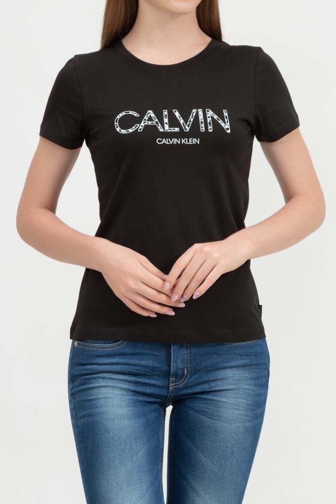  Calvin Klein Print Calvin Slim Fit T-Shirt Kadın Bisiklet Yaka T-Shirt