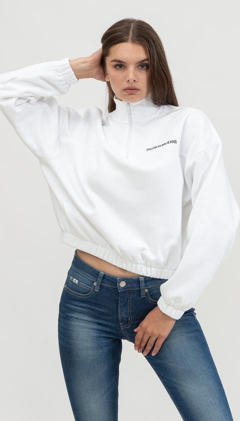  Calvin Klein Vertical institutional Half Zip Kadın Bisiklet Yaka Sweatshirt