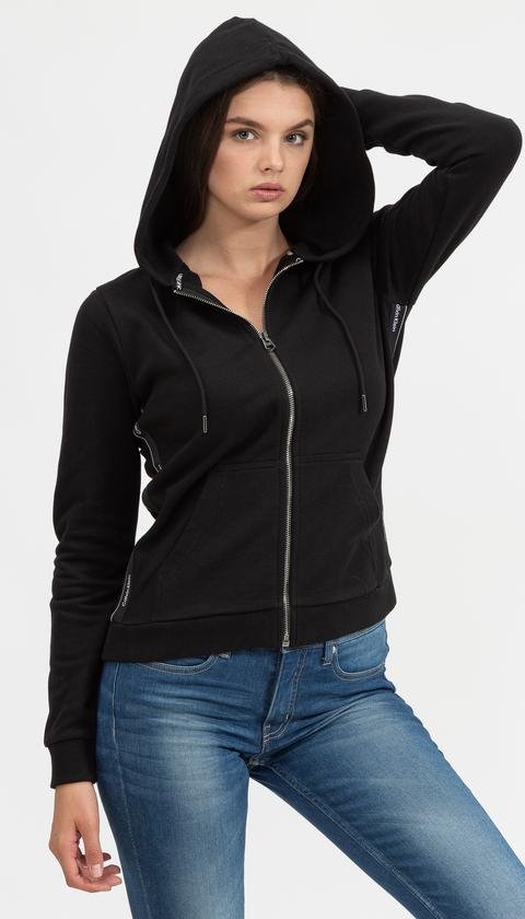  Calvin Klein Logo Tape Zip Through Hoodie Kadın Fermuarlı Sweatshirt