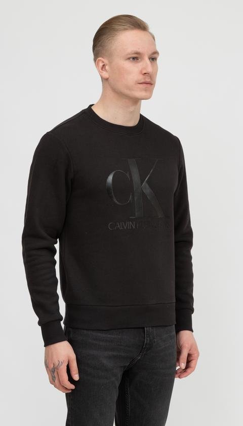  Calvin Klein Leather Monogram Crew Neck Erkek Bisiklet Yaka Sweatshirt