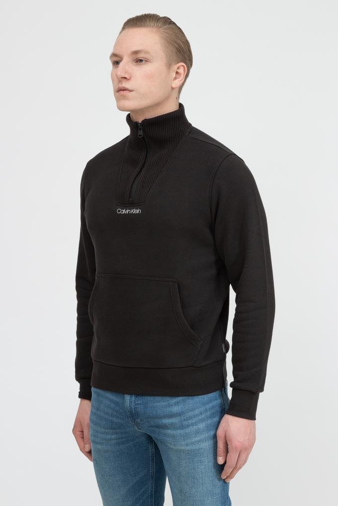 Calvin Klein Rib Detail Comfort Quarter Zip Erkek Fermuarlı Sweatshirt