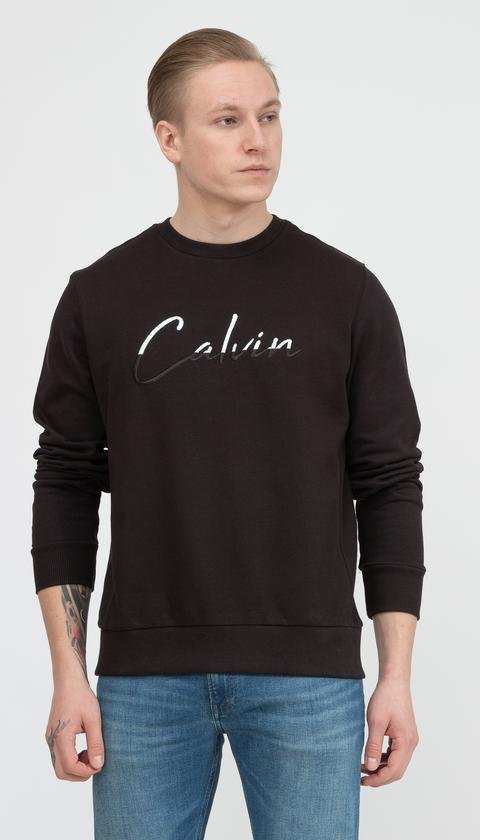  Calvin Klein Script Embroidery Sweatshirt Erkek Bisiklet Yaka Sweatshirt