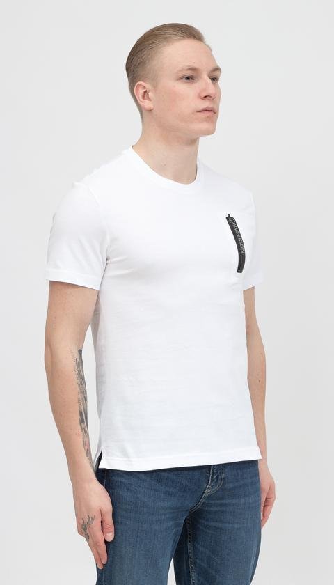  Calvin Klein Rubberized Zip Pocket T-Shirt Erkek Bisiklet Yaka T-Shirt