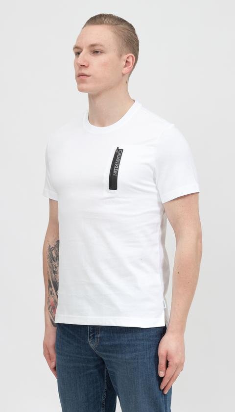  Calvin Klein Rubberized Zip Pocket T-Shirt Erkek Bisiklet Yaka T-Shirt