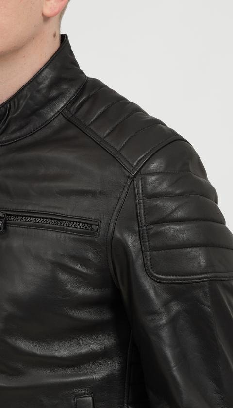 Calvin Klein Essential Leather Biker Jacket Erkek Deri Mont