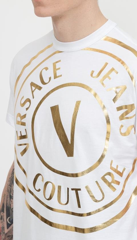  Versace Jeans Couture R Centered Vemblem Foil Erkek Bisiklet Yaka T-Shirt