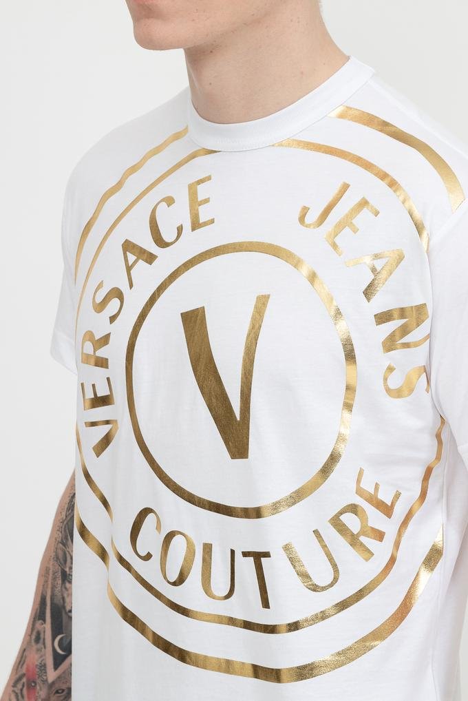  Versace Jeans Couture R Centered Vemblem Foil Erkek Bisiklet Yaka T-Shirt