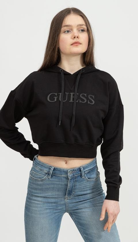  Guess Ls Pu Classic Logo Hoodie Kadın Kapüşonlu Sweatshirt