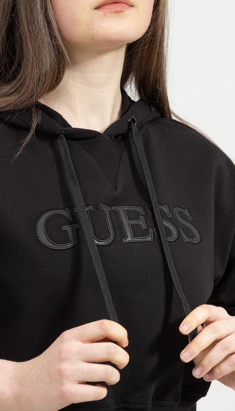  Guess Ls Pu Classic Logo Hoodie Kadın Kapüşonlu Sweatshirt