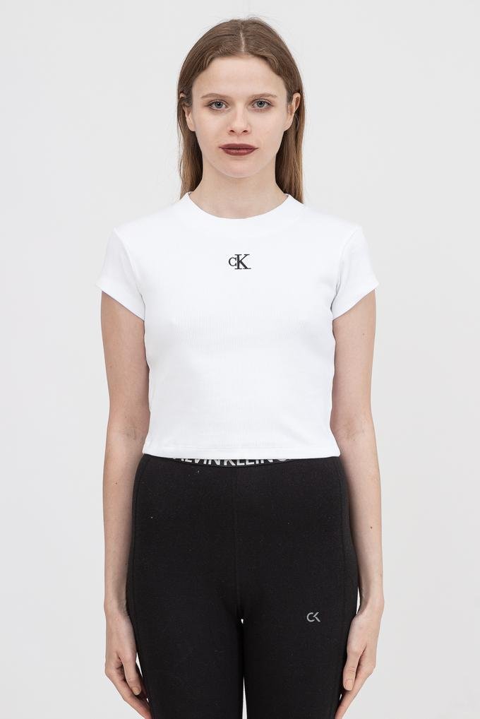  Calvin Klein Ck Rib Cropped Slim Tee Kadın Bisiklet Yaka T-Shirt
