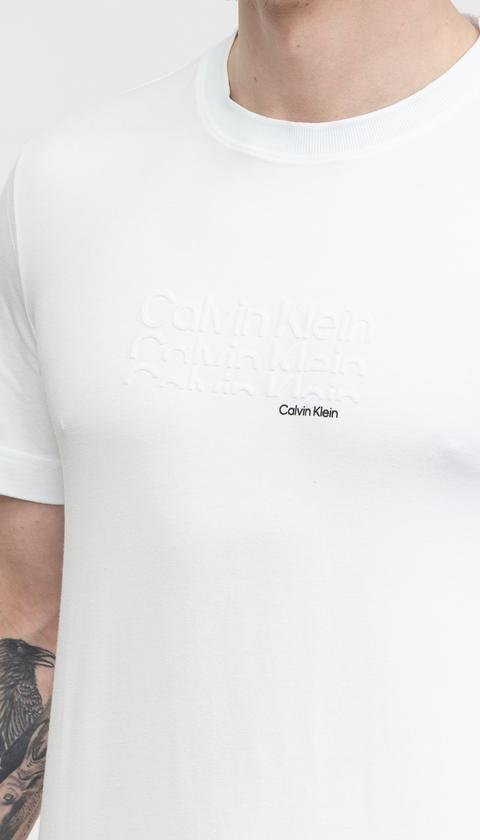 Calvin Klein Triple Logo Flock Erkek Bisiklet Yaka T-Shirt