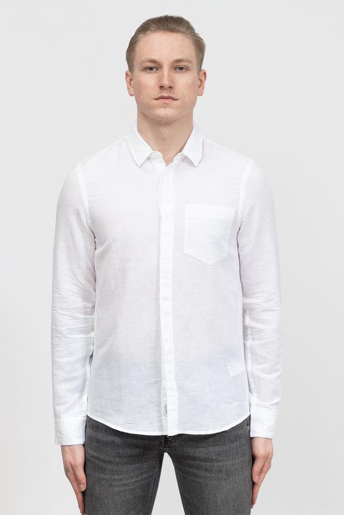  Calvin Klein Cotton Linen Chest Pocket Shirt Erkek Gömlek