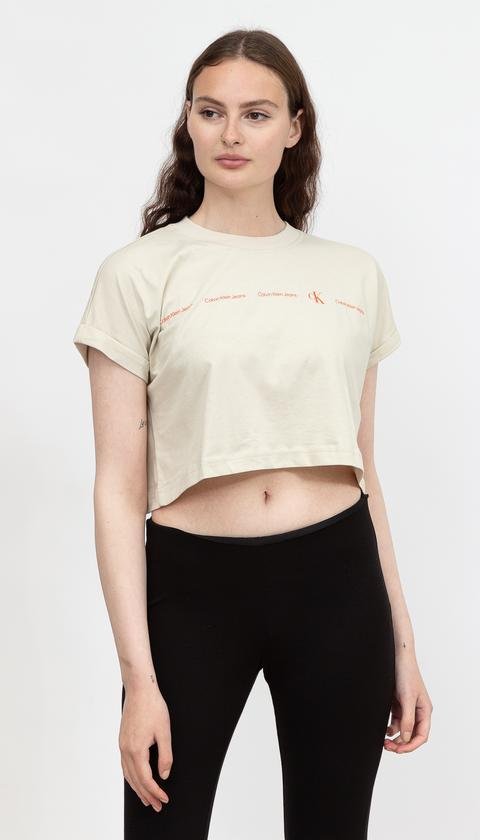  Calvin Klein Repeat Logo Boxy Crop Tee Kadın Bisiklet Yaka T-Shirt