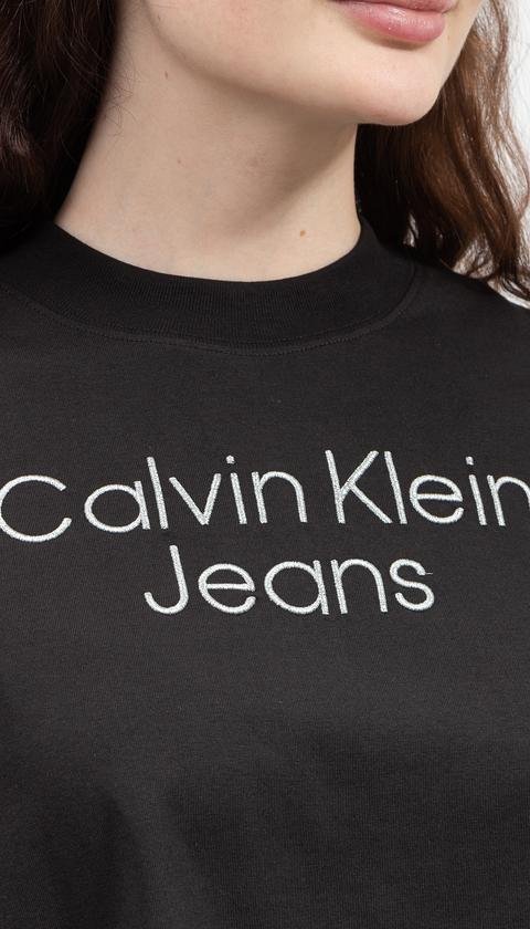  Calvin Klein Silver Embroidery Loose Tee Kadın Bisiklet Yaka T-Shirt