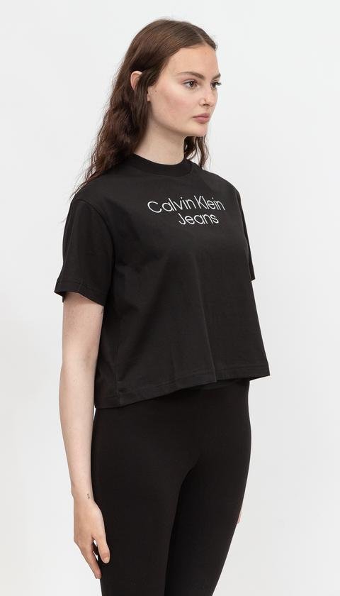  Calvin Klein Silver Embroidery Loose Tee Kadın Bisiklet Yaka T-Shirt