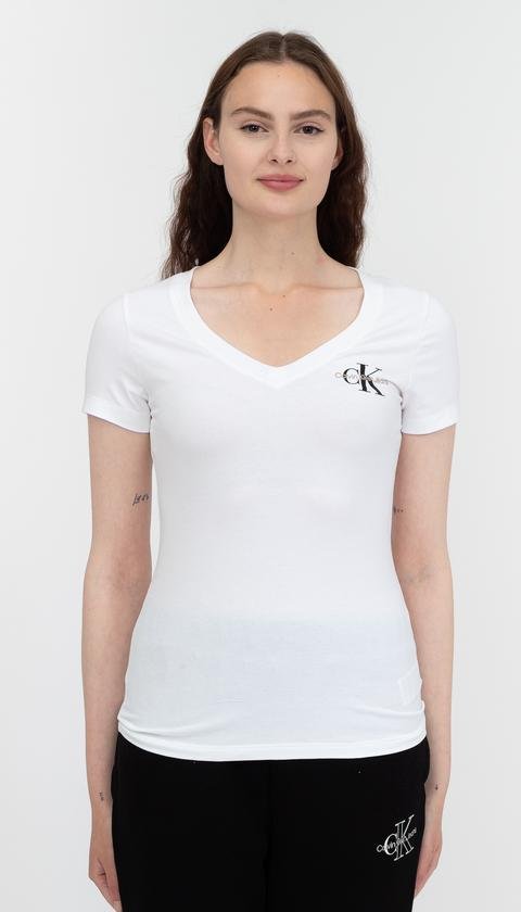  Calvin Klein Monogram Logo V-Neck Tee Kadın V Yaka T-Shirt