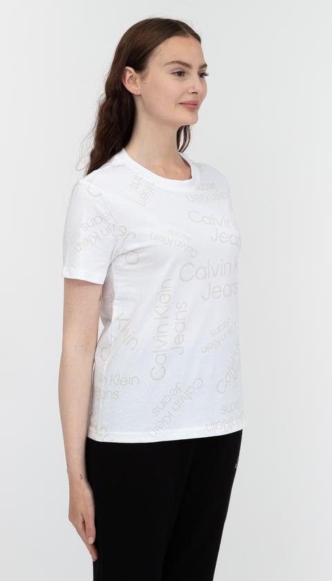  Calvin Klein Logo All Over Print Tee Kadın Bisiklet Yaka T-Shirt