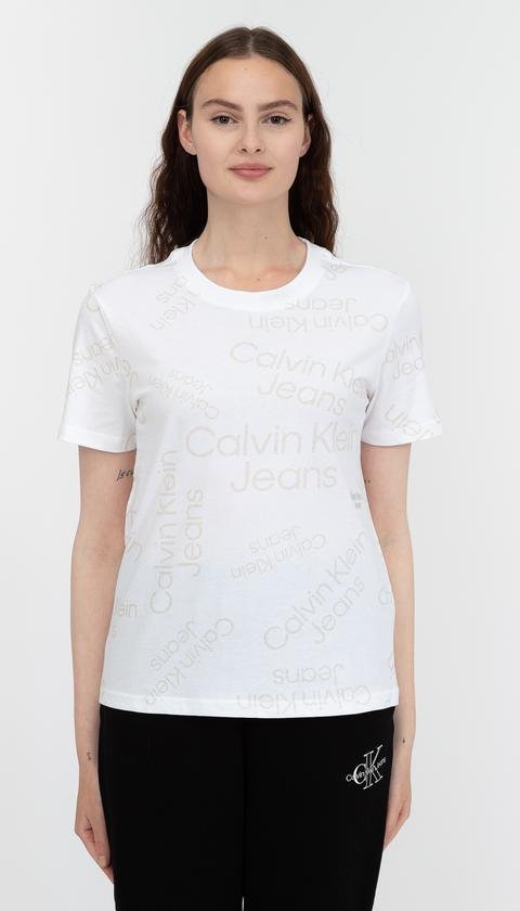  Calvin Klein Logo All Over Print Tee Kadın Bisiklet Yaka T-Shirt