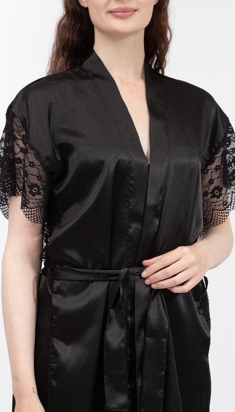  Rosaleen Kadın Kolları Dantelli Kimono Kısa Gecelik Takımı